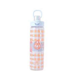 BRAND NEW Manna 32 oz Glass Orange and Light Blue Checkered Water Bottle